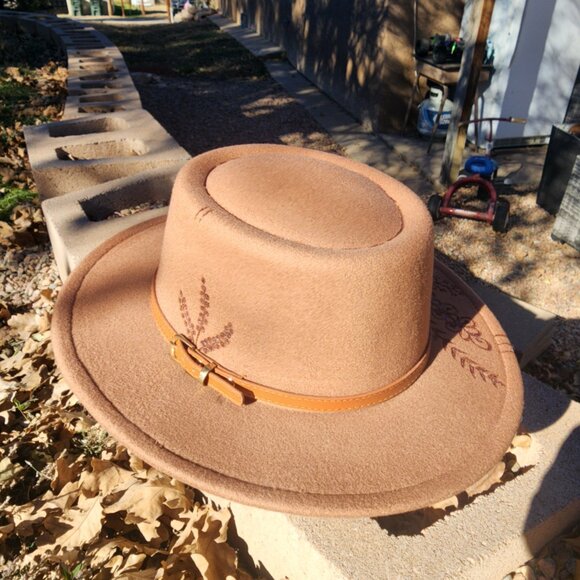 Hand-Burned Custom Felt Hat - Rustic Boho Style - Picture 2 of 2